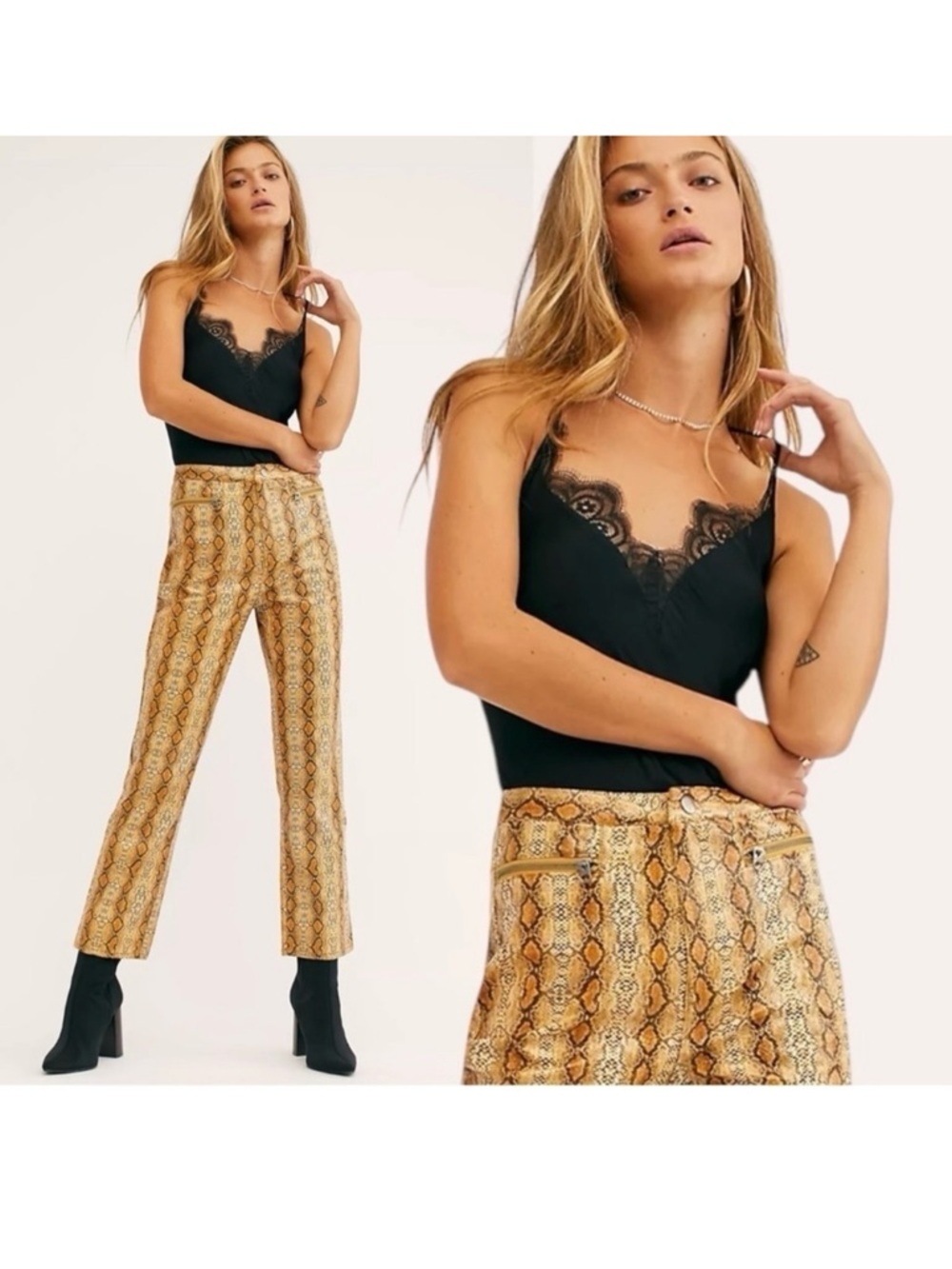 Free People Womens Wild Horses Vegan Snakeskin Pants Boho Western Size 0